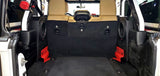 Rockford Fosgate Prime "R2D2" - Two BRP JL/JLU subwoofers installed inside a Jeep Wrangler, one on each side of the rear wheel wells, designed to maximize space and provide powerful bass performance