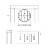 Detailed layout showing the exact dimensions of the JK/JKU & JL/JLU Jeep 12-inch American subwoofer tailgate enclosure, including length, height, and subwoofer cutout measurements