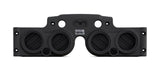 Front view of a black JK/JKU American SoundBar empty enclosure, designed to fit 4x 8" speakers and tweeters.