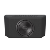 Front view of the JK/JKU & JL/JLU subwoofer tailgate enclosure with a Rockford speaker installed, displayed on a plain white background
