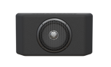 Front view of the JK/JKU & JL/JLU subwoofer tailgate enclosure with a 12-inch speaker and protective mesh installed, displayed on a plain background
