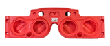 Front view of a red JK/JKU American SoundBar empty enclosure, designed to fit 4x 8" speakers and tweeters.