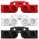 Front view of three JK/JKU American SoundBar empty enclosures in red, white, and black, designed to fit 4x 8" speakers and tweeters.