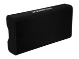 Top-side view of the Down-Firing CompRT Kicker subwoofer enclosure on a white background, highlighting the enclosure’s sleek, thin-profile design for 10-inch or 12-inch subwoofer options