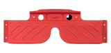 Top view of a red JK/JKU American SoundBar empty enclosure, designed to fit 4x 8" speakers and tweeters.