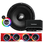 TJ American SoundBar "ASB Audio" Kit TJ Package American SoundBar Red Rockford Fosgate R2 750 Watt 5-Channel RGB LED 8" Ring Light Kit