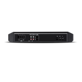 Back view of the Rockford Fosgate Punch 1,000 Watt 2-Channel Amplifier, displaying ports for wiring, designed for Jeep Wrangler and car audio systems.