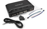 Rockford Fosgate 5-Channel Amplifier with included wires and mono bass knob, perfect for Jeep Wrangler audio systems.