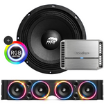 TJ American SoundBar "ASB Audio" Kit TJ Package American SoundBar Black Rockford Fosgate PM MARINE 400 Watt 4-Channel RGB LED 8" Ring Light Kit