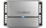 Top view of the Rockford Fosgate Marine 4-Channel Amplifier, designed for marine and Jeep Wrangler audio systems.