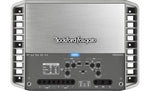 Top view of the Rockford Fosgate Marine 4-Channel Amplifier showing control dials for customization, designed for marine and Jeep Wrangler audio systems.