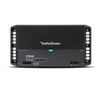 Top view of the Rockford Fosgate Punch 1,000 Watt 2-Channel Amplifier, designed for Jeep Wrangler and car audio systems. Showing Controls