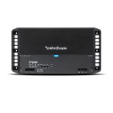 Top view of the Rockford Fosgate Punch 1,000 Watt 2-Channel Amplifier, designed for Jeep Wrangler and car audio systems. Showing Controls
