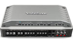 Top and front view of the Rockford Fosgate Marine 5-Channel Amplifier, showing some of the ports, designed for marine and Jeep Wrangler audio systems.