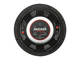 Back view of the Kicker CompRT 10-inch subwoofer, showcasing the magnet and wiring terminals, not installed in an enclosure