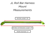 Document displaying the detailed measurements of the American Roll Bar for the JLU Jeep Wrangler (2007-2018), including dimensions for secure installation.