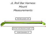 Document displaying the detailed measurements of the American Roll Bar for the JLU Jeep Wrangler (2007-2018), including dimensions for secure installation.