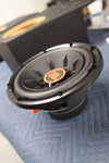 Side angle view of the JBL 'Club 1024' 10-inch subwoofer, showcasing its design and components, suitable for high-performance audio systems