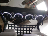Soundbar installed with 4 speakers displaying white LED lighting, showcasing the RGB LED Ring Light Kit, in a Jeep audio system.
